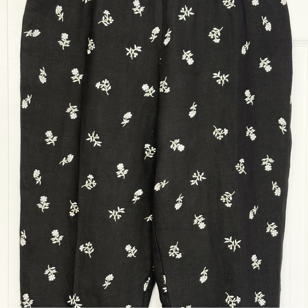 Vintage Talbots Black Floral Embroidered Linen High-Rise Crop Pants 12 - Picture 6 of 16